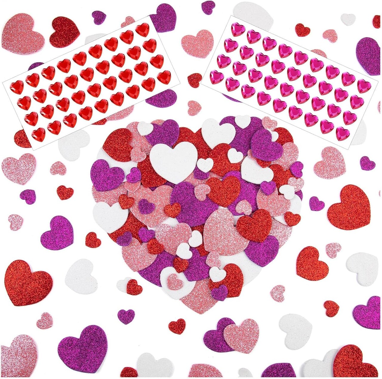 Mother’s Day Card Making Heart Foam Stickers & Gems Set – 272PCS Self-Adhesive DIY Craft Hearts for Greeting Cards, Scrapbooking, Classroom & Party Decorations